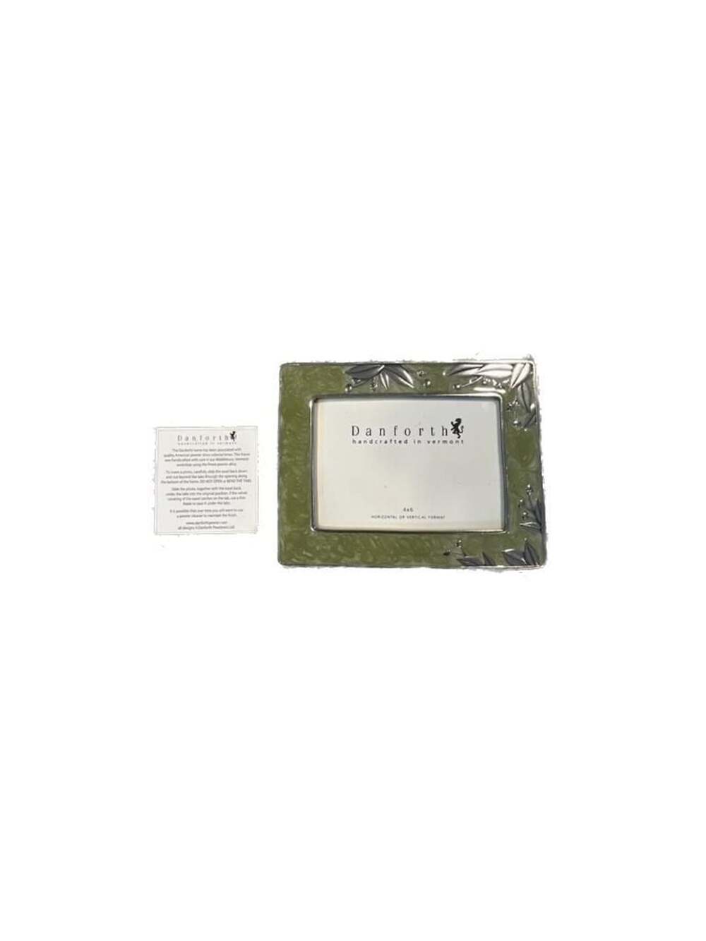 Danforth Pewter Handcrafted Green Enamel Floral 4x6 Picture Frame